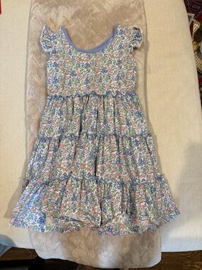 Girls Floral Tiered Dress in Light Blue and Pink